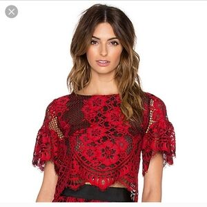 Alexis Piero Semi Sheer Lace Crop Top